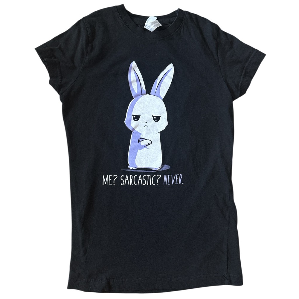 Teeturtle Black Tee with Sarcastic Bunny Graphic Ladies Fitted Small